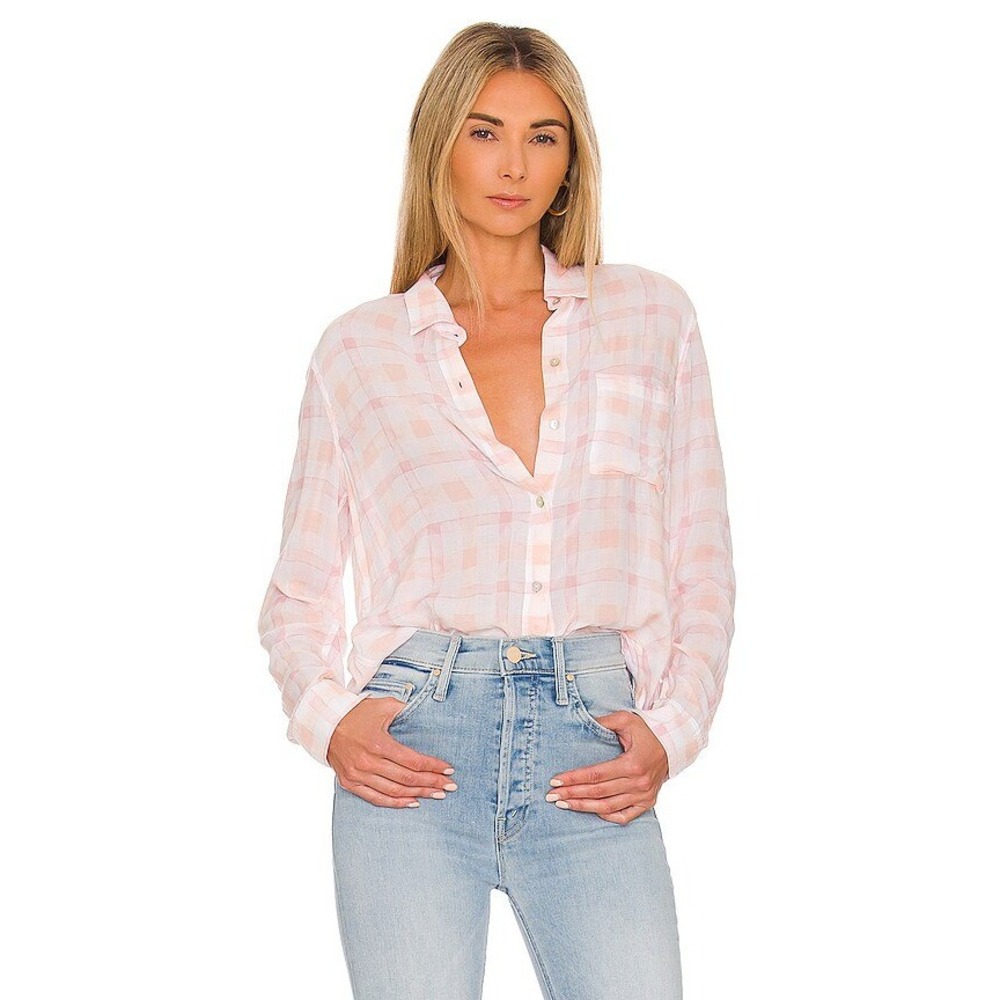 Rails Hunter Shirt Womens XS Oyster Pink Sand Plaid Rayon Button Down